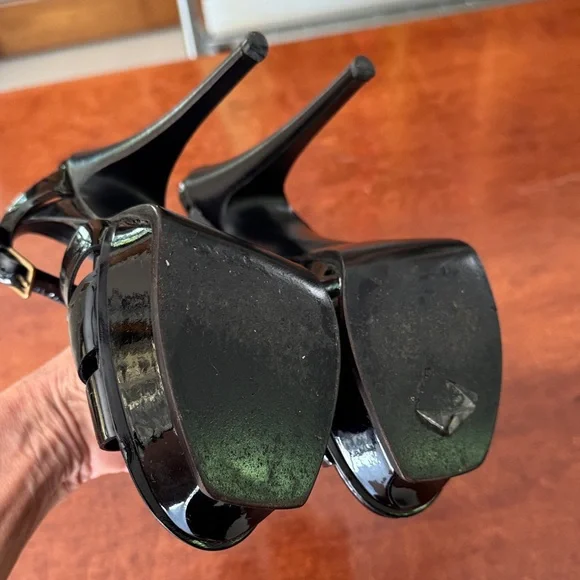 Yves Saint Laurent Tribute Black Patent Stiletto Platform Sandals Sz 7 - Picture 5 of 7